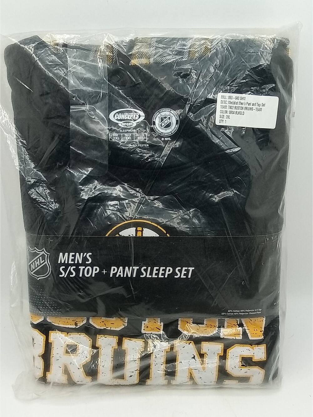 Boston Bruins NHL Concepts Sports Flannel PJ Set SS Top + Pants Men's 2XL